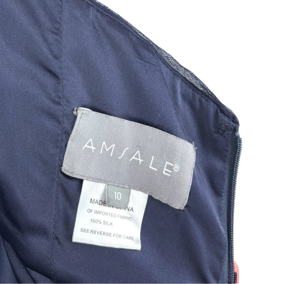 AMSALE NAVY BLUE SILK CRINKLE CHIFFON SWEETHEART STRAPLESS FORMAL GOWN DRESS - Picture 12 of 13